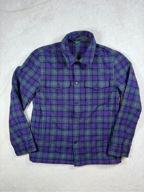 Bonobos Size Small Wool Blend Purple and Teal Plaid Shirt Jacket EUC